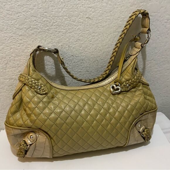 BRIGHTON  STOCKADE Quilted  Patent Leather Satchel HandBag shoulder bag - Picture 1 of 15